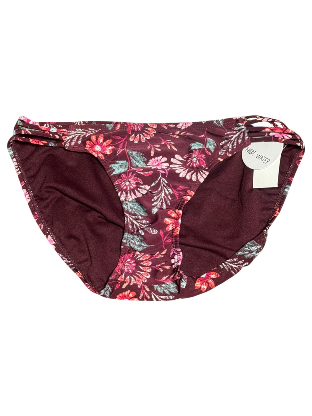 NWT Hot Water Women’s Floral Bikini Bottoms Plum Purple High Cut Swim Bottom